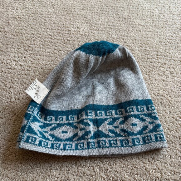 Baby Alpaca Pompom Beanie Hat Peru Teal Gray Warm ENMA Peruvian A Collection - Picture 7 of 8